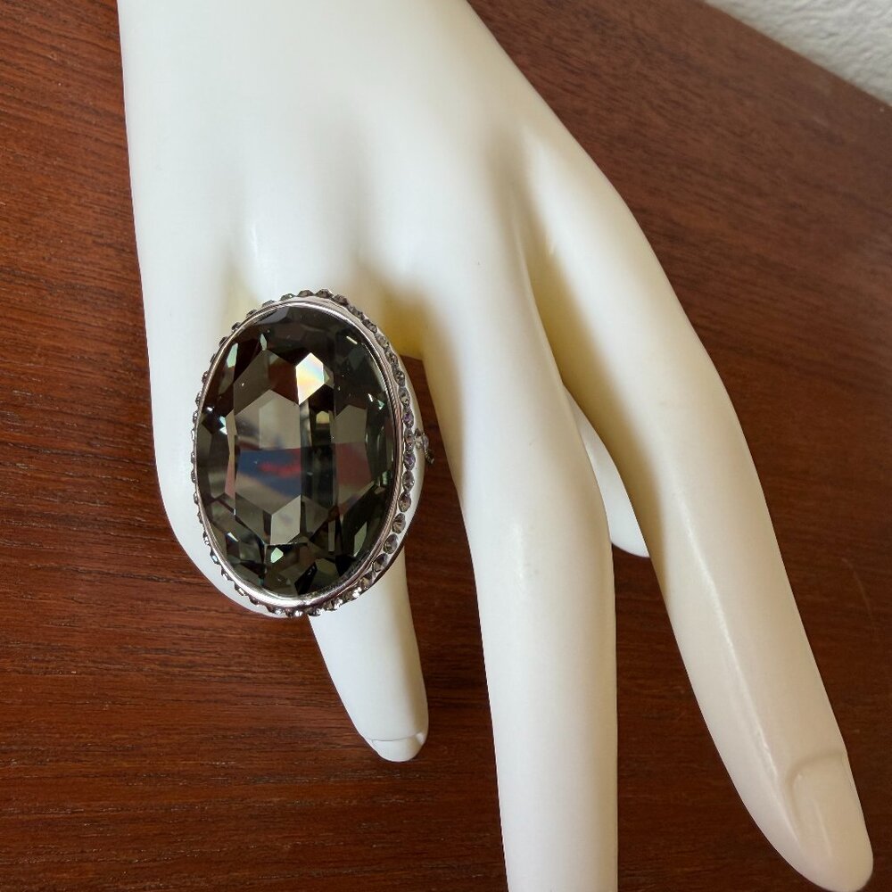 Massive Akkad Smokey Grey Oval Crystal Bold Statement Cocktail Ring